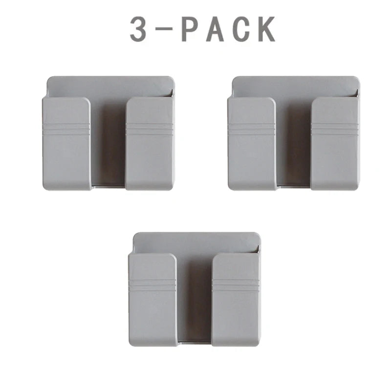 3pcs Wall Mount Phone Holder White Punch Free Wall Mobile Phones Charging Stand Lazy Sticky Remote Control Storage Box