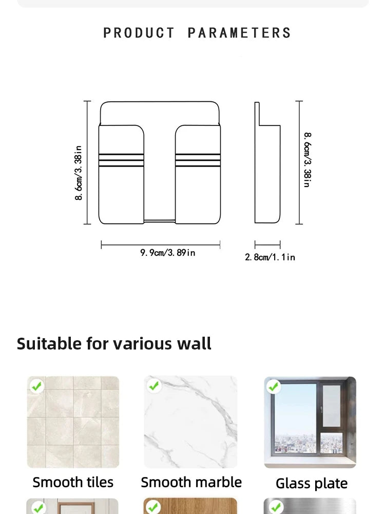 3pcs Wall Mount Phone Holder White Punch Free Wall Mobile Phones Charging Stand Lazy Sticky Remote Control Storage Box